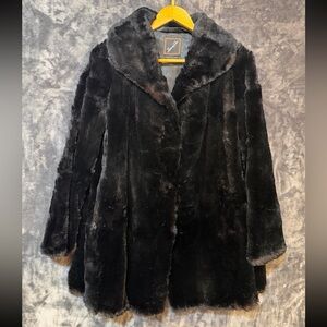 Vintage Black Fur Coat Swing Jacket Shawl Collar L-XL (See Measurements)